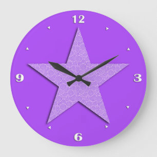 Stern gemustert in Chinesischer Spirale - Lavendel Große Wanduhr