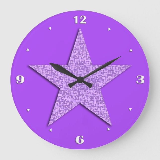 Stern gemustert in Chinesischer Spirale - Lavendel Große Wanduhr (Vorderseite)