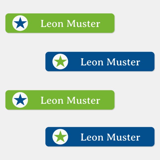 Stern - grün blau - 96 schmale Kinder  Etiketten (Gruppe)