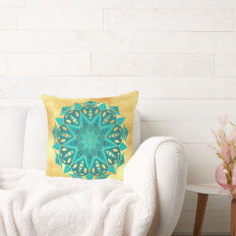 Stern-Mandala Blau Gold auf weichem goldfarbenem H Kissen