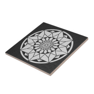 Stern Mandala Stricken schwarz & weiß Fliese