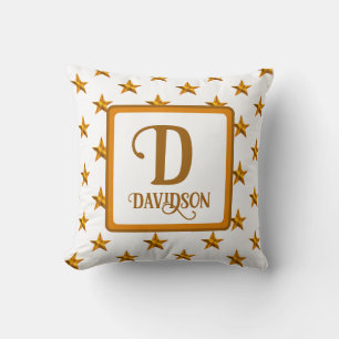 Stern-Monogramm-Initiale Orange Gold Himmelsdekora Kissen