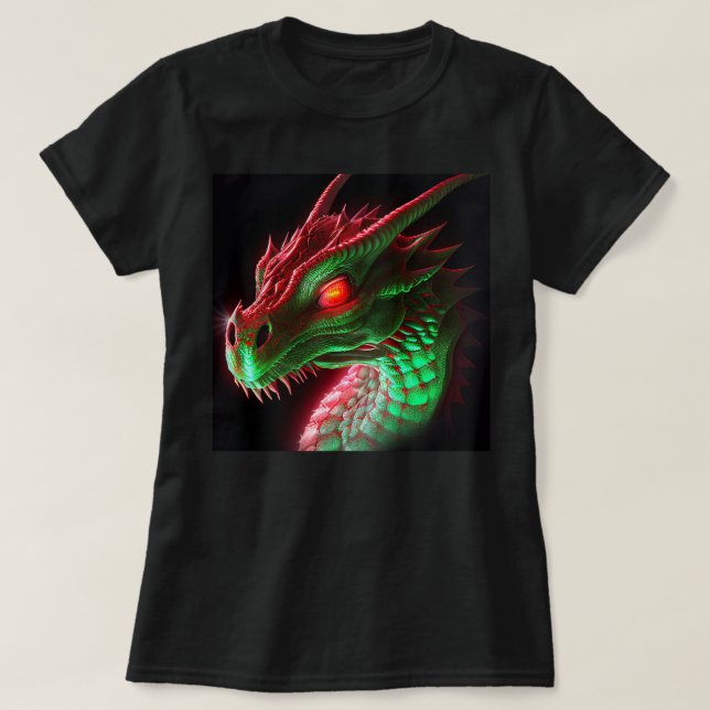 Stern Red and Green Adult Dragon T - Shirt (Design vorne)