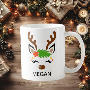Stern-Rentier-Gesicht Individueller Name Feiertag Kaffeetasse