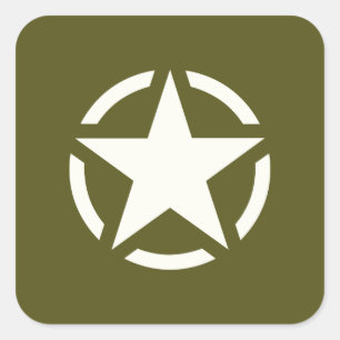 Stern-Schablone Vintage auf Khaki-Grün Quadratischer Aufkleber