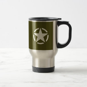 Stern-Schablone Vintage auf Khaki-Grün Reisebecher
