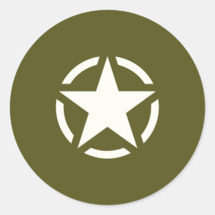 Stern-Schablone Vintage auf Khaki-Grün Runder Aufkleber