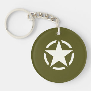 Stern-Schablone Vintage auf Khaki-Grün Schlüsselanhänger