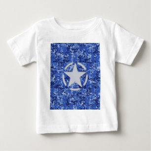 Stern-Schablonen-Retro Marine-Blau-Tarnung Baby T-shirt