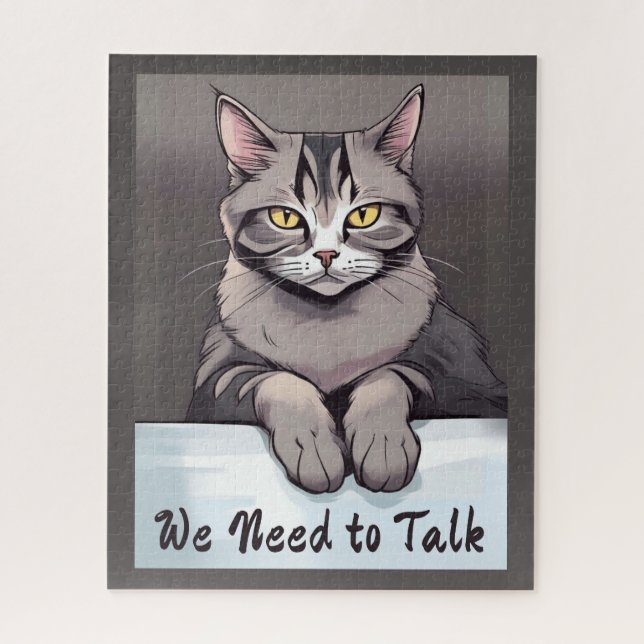 Stern Tabby Cat verlangt einen ernsthaften Vortrag Puzzle (Vertikal)