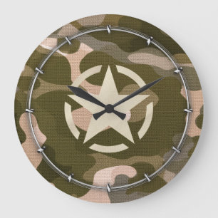 Stern Tag auf Burlap-Tarnstil Große Wanduhr