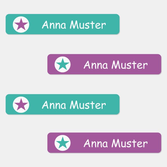 Stern - türkis lila - 96 schmale Kinder  Etiketten (Gruppe)