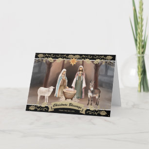 Stern von Bethlehem Krippenszene Schwarz Gold Karte
