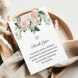 Stern von David Jewish Pink Floral Beerdigung Dankeskarte