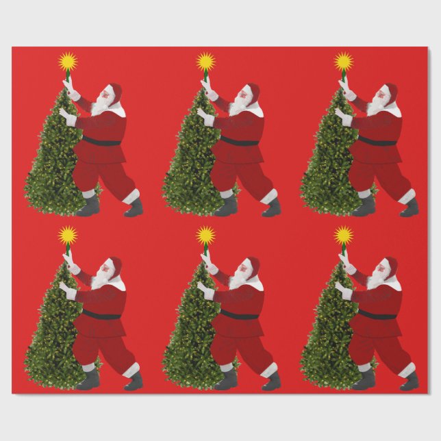 Stern von Santa – Rotes Baum-Wrap-Papier Geschenkpapier (Flach)