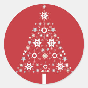 Stern-Weihnachtsbaum auf rotem Hintergrund Runder Aufkleber