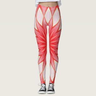 Stern Weiße und rote Kaleidoskop-Blumen-Mandala Leggings