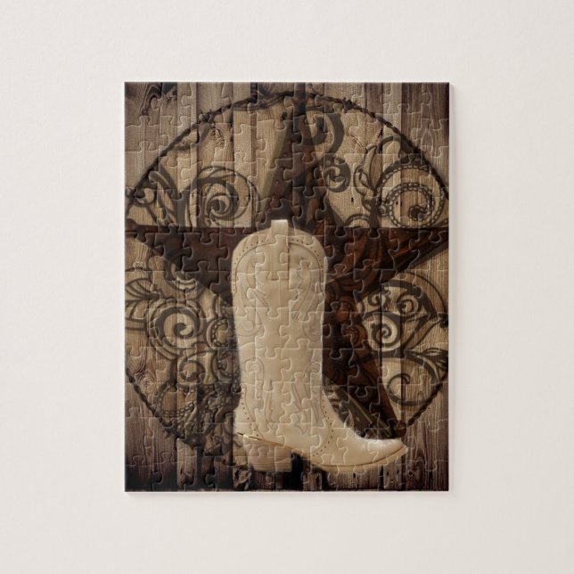 Stern-Western-Landcowgirl Scheunen-hölzernes Texas Puzzle (Vertikal)