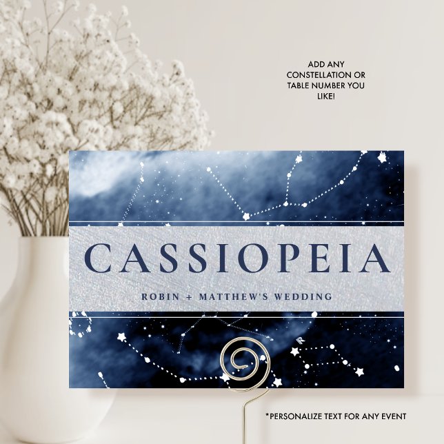 Sternbild Cassiopeia (oder Anderes) Blau, Silber Tischnummer (Von Creator hochgeladen)