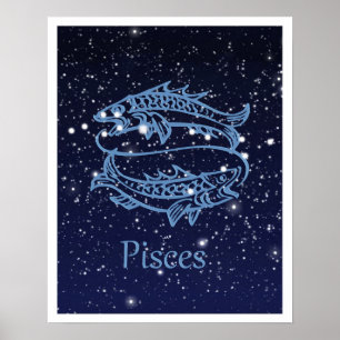 Sternbild Fische und Tierkreiszeichen mit Sternen Poster