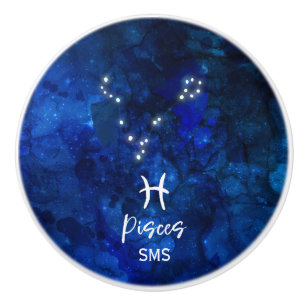 Sternbild Fische Zodiac blaues Galaxie-Monogramm Keramikknauf