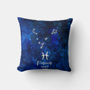 Sternbild Fische Zodiac blaues Galaxie-Monogramm Kissen