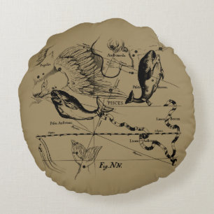 Sternbild Hevelius 1690 auf Taupe Rundes Kissen