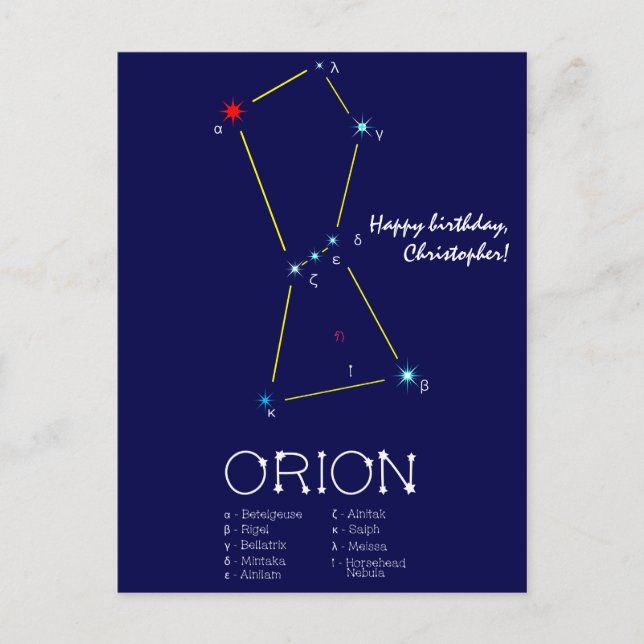 Sternbild Orion der nördlichen Hemisphäre Postkarte (Vorderseite)