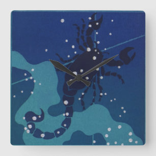 Sternbild Skorpion, Vintage-Zodiak Astrologie Quadratische Wanduhr