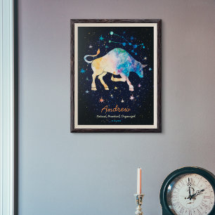 Sternbild Stier Zodiak Wasserfarbe Sternengalaxie Poster