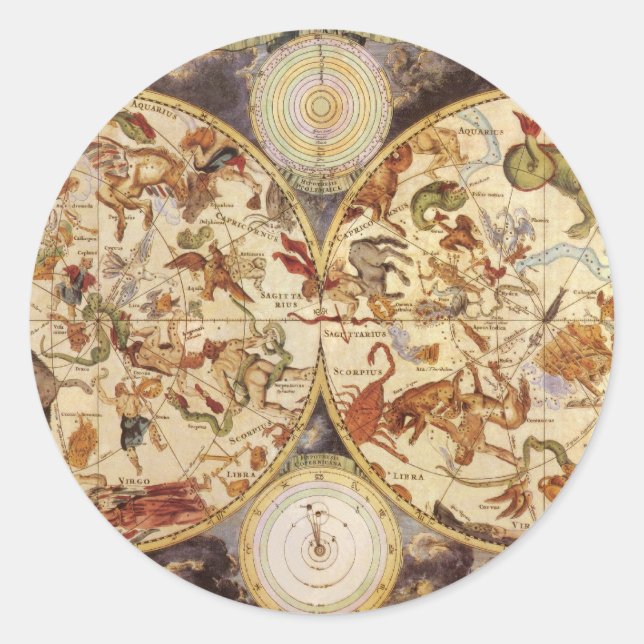 Sternbilder, Vintage Astronomie, Frederik de Wit Runder Aufkleber (Vorderseite)