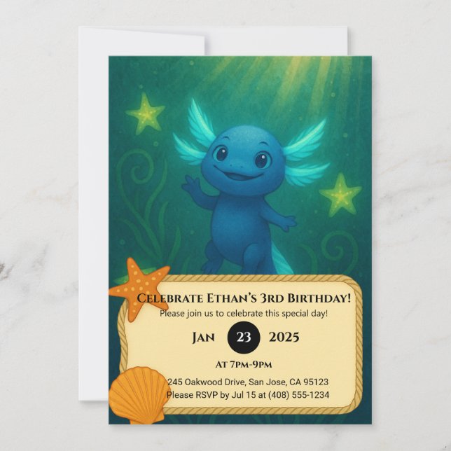 Sternblauer Axolotl Geburtstag  Einladung (Vorderseite)