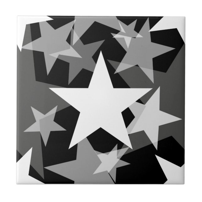 Sterne 3 Schwarzweiss Fliese (Vorderseite)