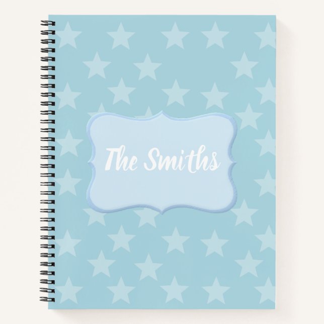 Sterne auf Blue Monogram oder Name Custom Notizbuch (Vorderseite)