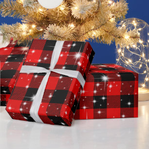 Sterne auf Büffelkaromuster Geschenkpapier