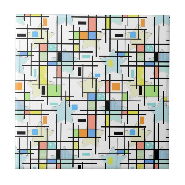 Sterne auf einem karierten Hintergrund. Fliese (Vorderseite)