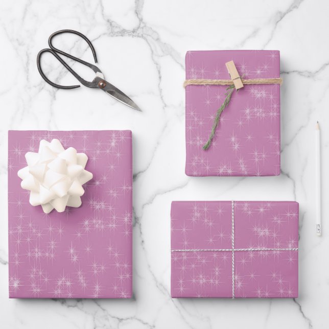 Sterne auf rosa Hintergrundwrapping Paper Flat She Geschenkpapier Set (Vorderseite)