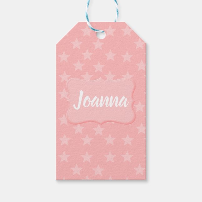 Sterne auf rosa Monogram oder Name Custom Geschenkanhänger (Vorderseite)