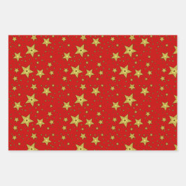 Sterne auf rotem Untergrund Geschenkpapier Set