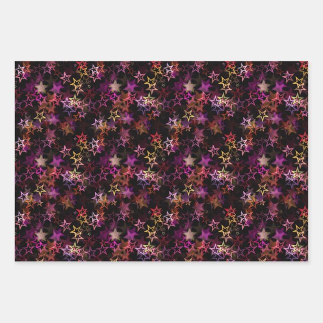 Sterne auf schwarz geschenkpapier set (Vorderseite)