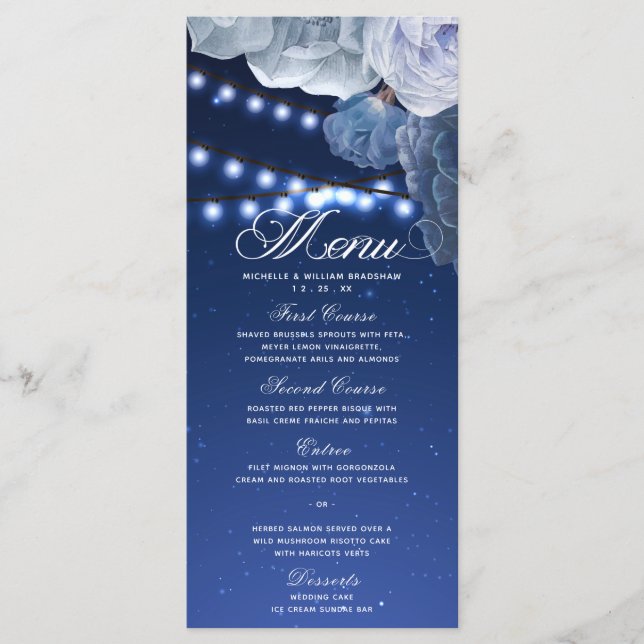 Sterne Blue Elegante Menu Menükarte (Vorderseite)