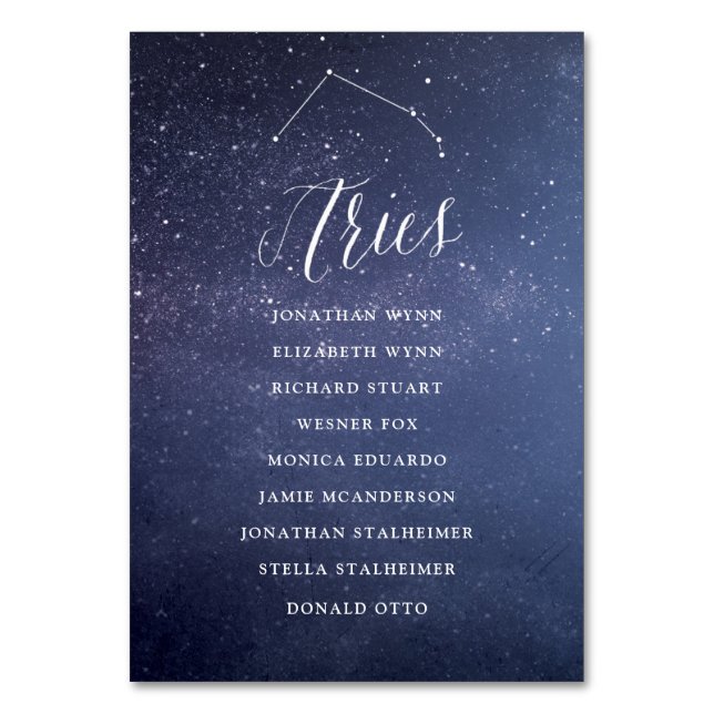 Sterne Celestial Seating Chart Card Aries Tischnummer (Vorderseite)