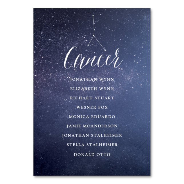 Sterne Celestial Wedding Seating Chart Cancer Canc Tischnummer (Vorderseite)