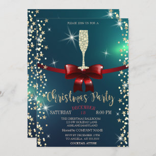 Sterne, Champagner Glass, Red Bow Christmas Compan Einladung