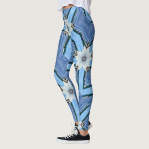 Sterne der weißen Blume geometrisch blau Leggings