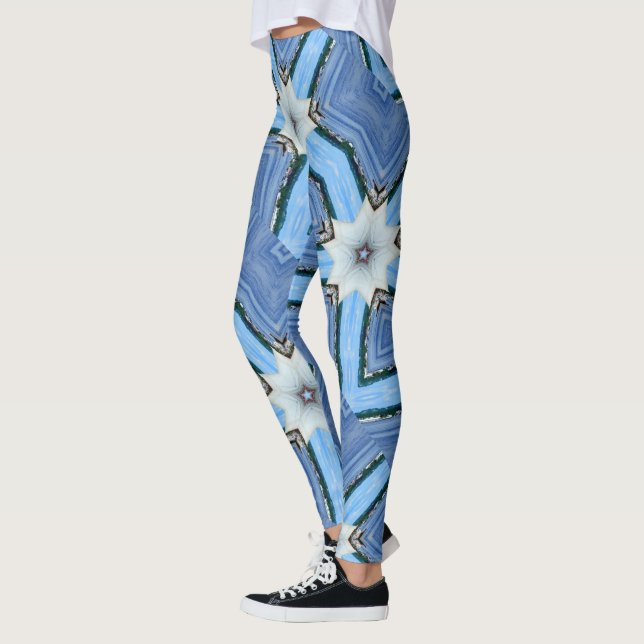 Sterne der weißen Blume geometrisch blau Leggings (Links)