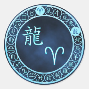 Sterne/Drache Runder Aufkleber