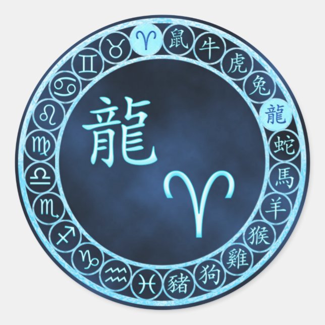 Sterne/Drache Runder Aufkleber (Vorderseite)