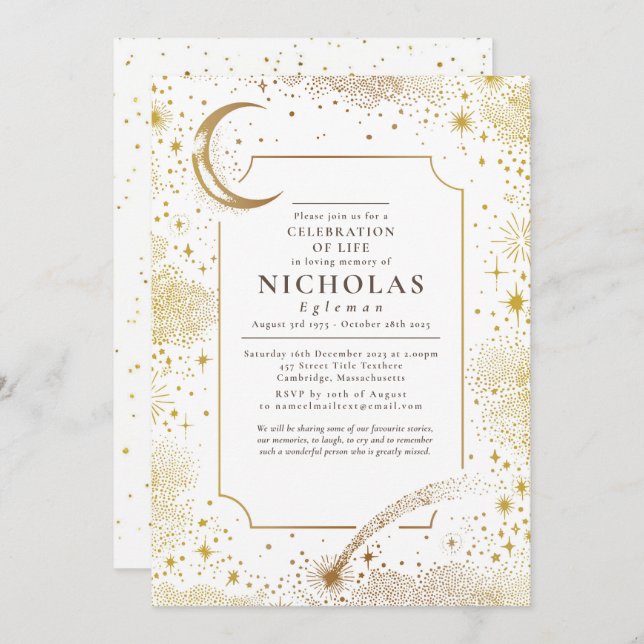 Sterne für den Dienst zur Erinnerung an Beerdigung Einladung (Vorne/Hinten)