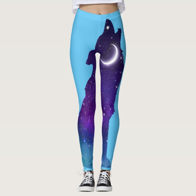 Sterne Galaxis Stars Galaxy Wolf Leggings (Vorderseite)